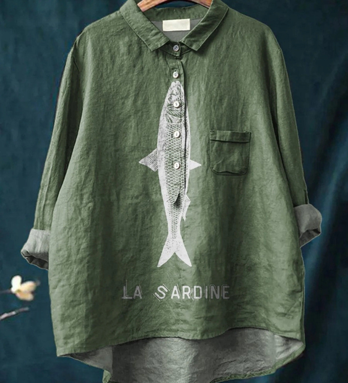 Sofia - Camisa Casual com Design de Sardinha
