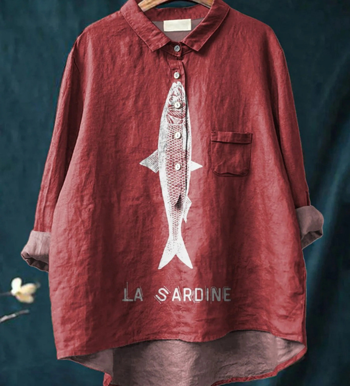 Sofia - Camisa Casual com Design de Sardinha