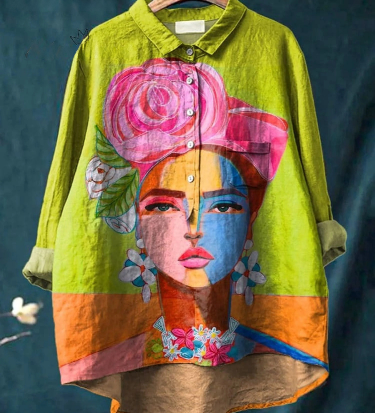 Âmbar - Camiseta Casual Impressa com Retrato de Freda em Pintura a Óleo