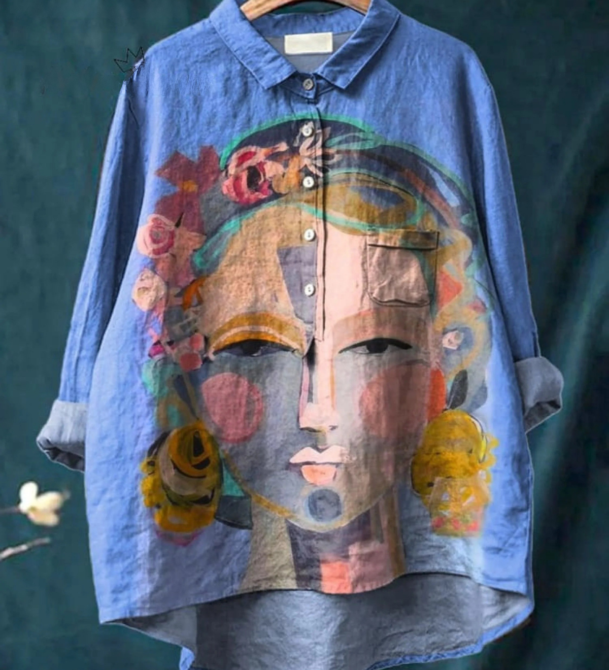 Âmbar - Camiseta Casual Impressa com Retrato de Freda em Pintura a Óleo