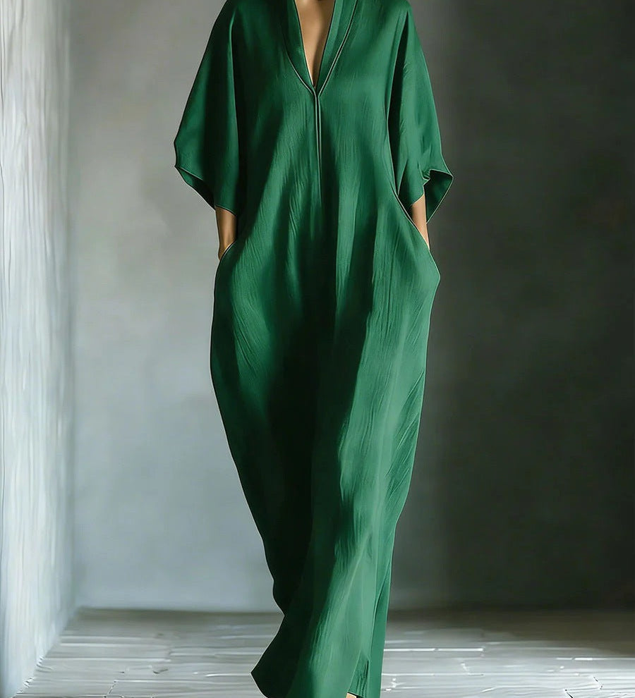 Alina - Vestido longo com mangas 3/4 e decote em V