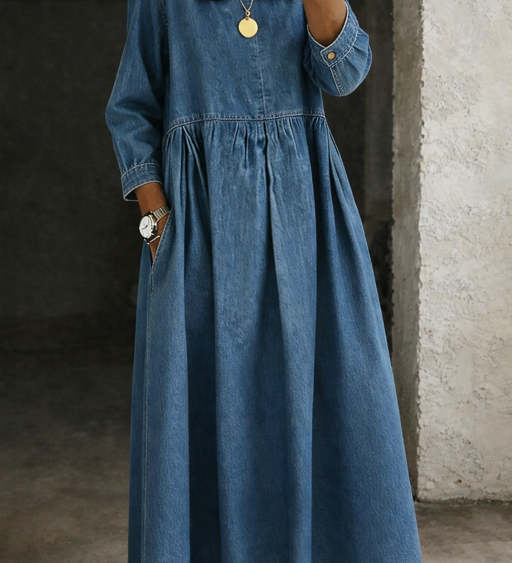 Leonor - Vestido de Denim com Gola Peter Pan