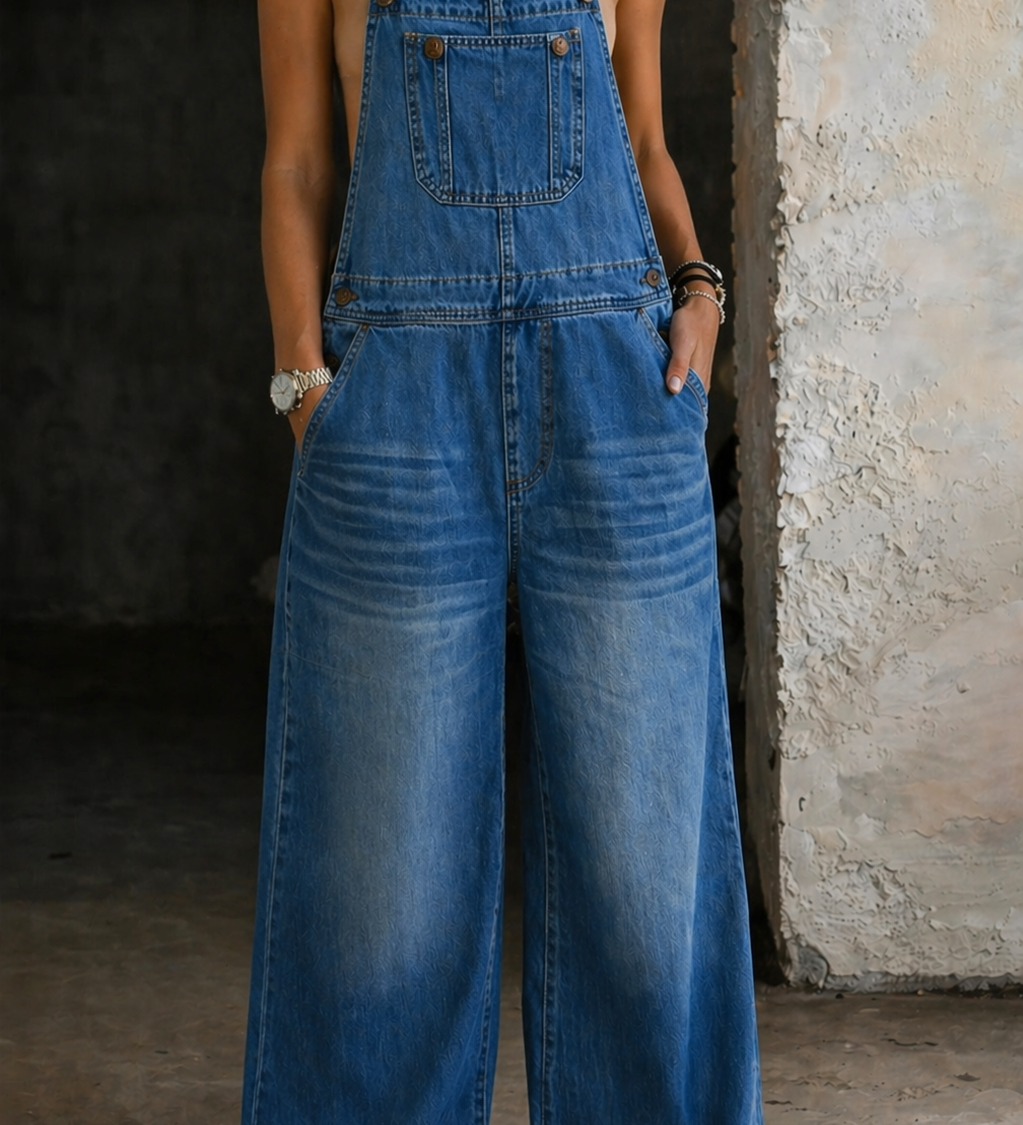 Ana - Macacão de Denim com Cintura Elástica