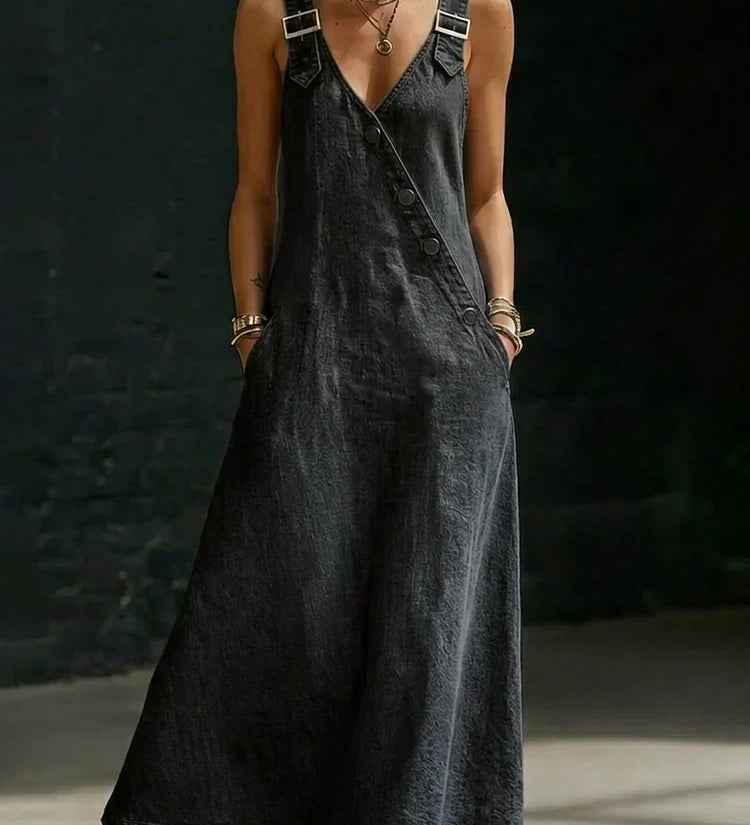 Vera - Vestido Longo de Denim com Botões