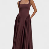 Sara - Vestido midi em malha castanho