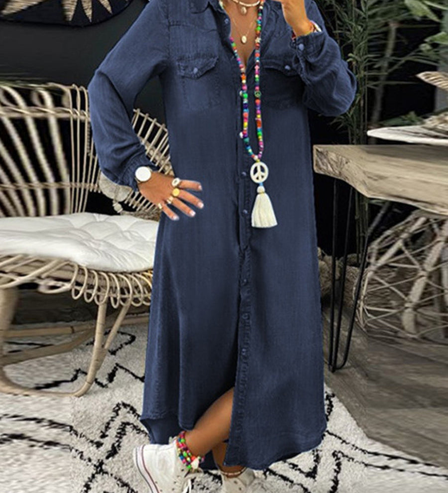 Helena - Vestido Camisa de Denim Casual Elegante