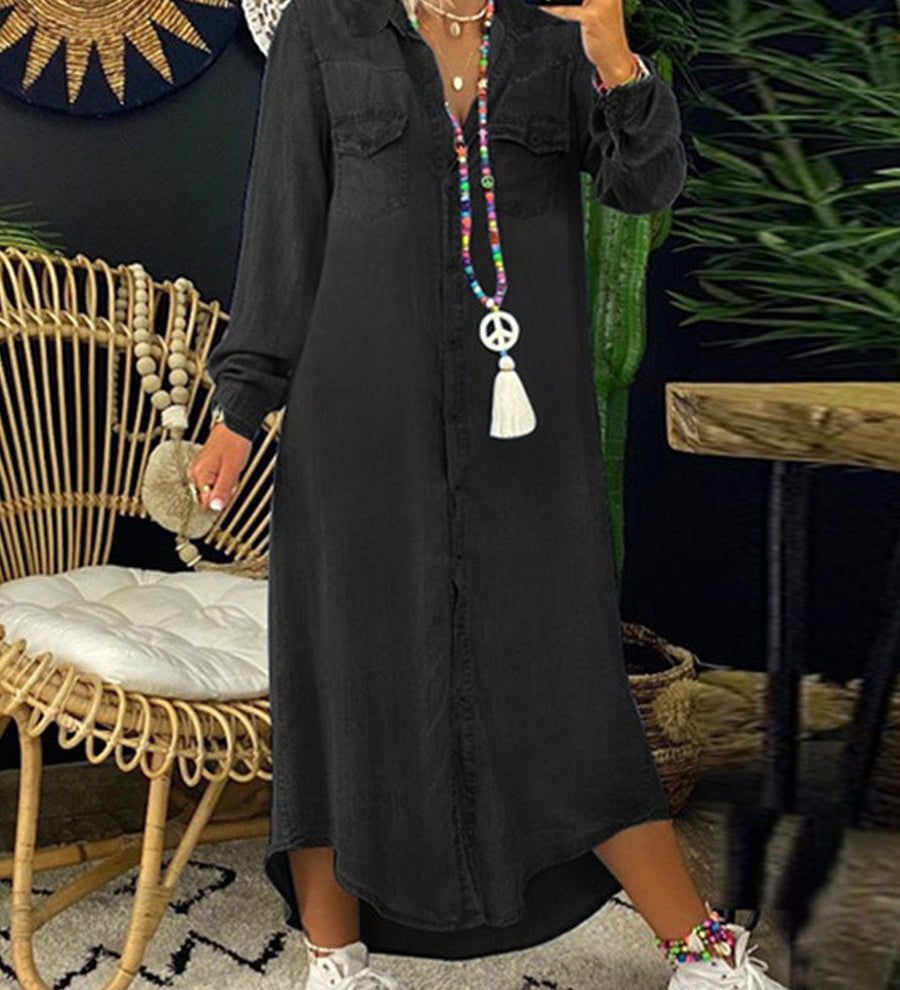 Helena - Vestido Camisa de Denim Casual Elegante
